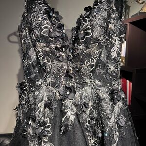 Ellie Wilde Black Prom/black wedding Dress with Floral Accents